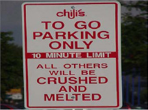 “To Go” restaurant parking sign in the United States is an example of C-TEPO used to solve the parking problem while maintaining positive customer relations through the humor