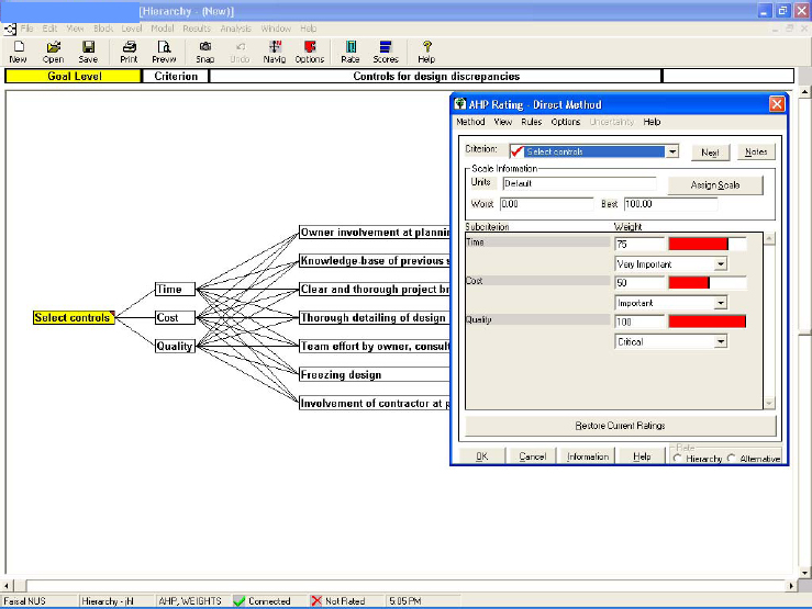 Rating the main criteria using the direct method, i.e. the default rating method provided in the KBDSS