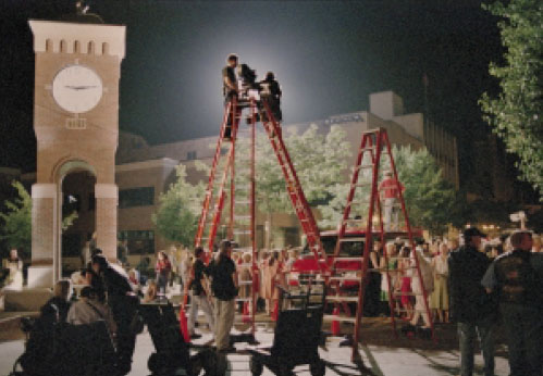 The Super Sucker production crew prepares to shoot a crowd scene