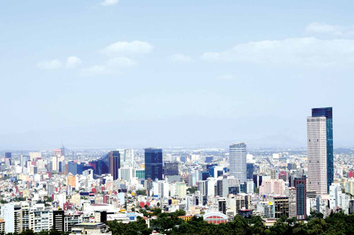 Skyscrapers line Paseo de la Reforma street in Mexico City, Mexico