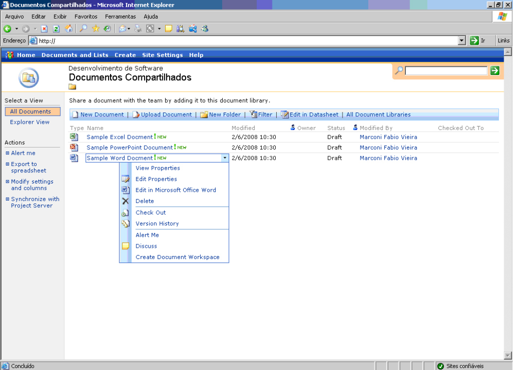 Gerenciamento de Documentos via Site do Projeto