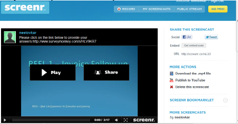 Main menu of Screenr.com