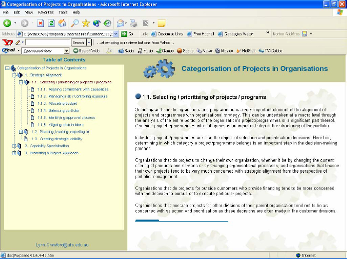 Sample web-page of the purposes map