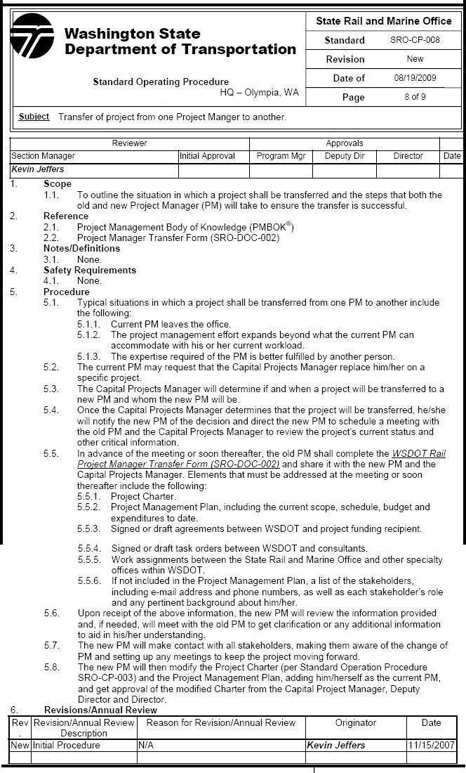 Example of Standard Operating Procedure (SOP)