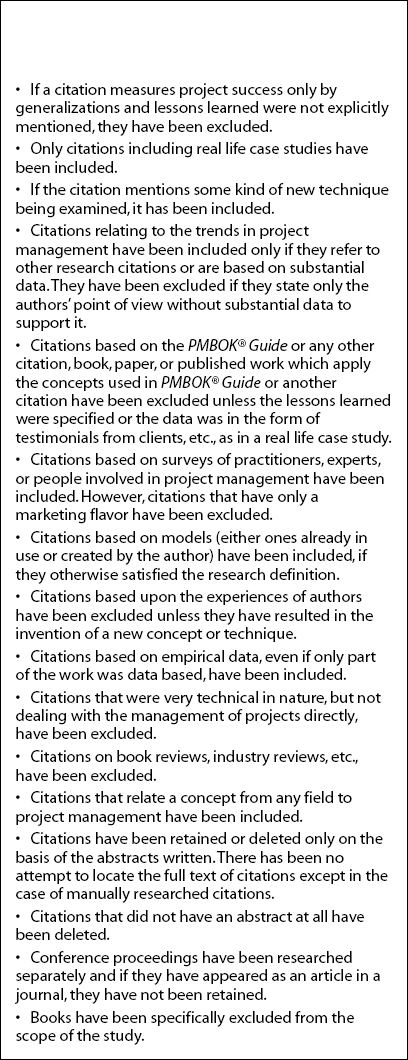 Assumptions and Research Citation Selection Criteria