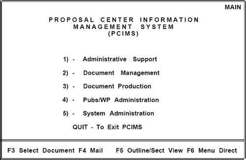 Main menu of PCIMS