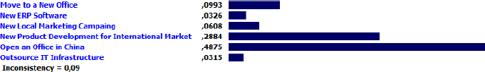 Priority Results for the Projects According to the Organization Commitment Criterion