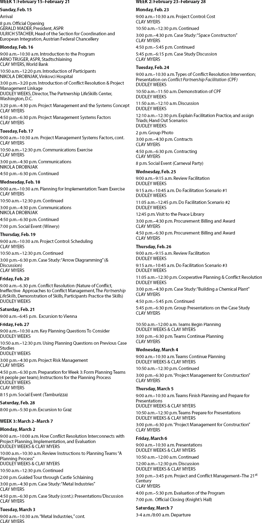 Typical Program Outline