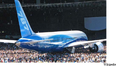 Rollout of the Boeing 787 in Everett Washington on July 8, 2007. First flight scheduled expected in 4th quarter