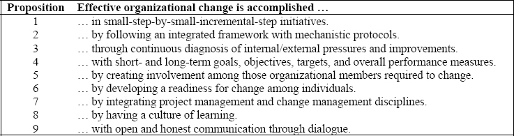 Theoretical Propositions Defining Means to Effectively Plan, Lead, and Sustain Change