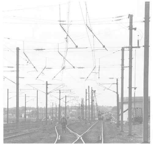 On the U.K. Terminal just a small part of the 250 track bi-connecting of overhead catenary required by the Channel Tunnel Fixed Link