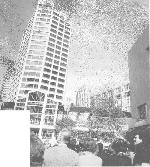 Celebrating the completion of the project and the end of the disruption of business and traffic in the heart of the downtown Seattle