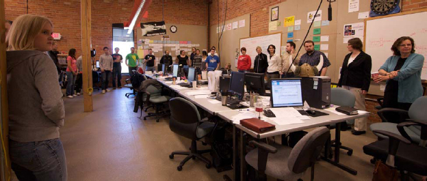 A stand-up meeting