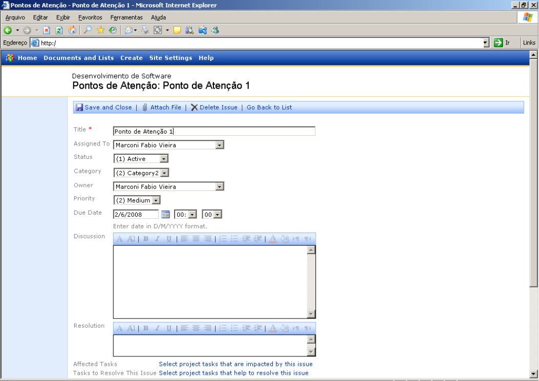 Gerenciamento de Pontos de Atenção via Site do Projeto