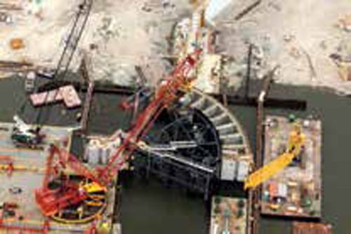 The gates at the surge barrier were installed over several days