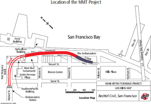 A major construction project under downtown San Francisco's busiest streets, through unstable, soggy landfill dotted with archeological artifacts, and within 4.5 feet of exisiting subway tunnels was carried out under budget and with only two months' slippage in an 11-year schedule