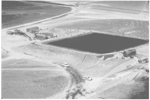 One of 360 firefighting lagoons used to extinguish oil well fires. Each lagoon held up to one million gallons of water