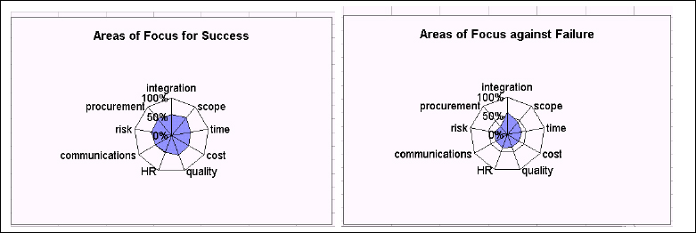Results of the weight-setting assessment: scope management is viewed as the highest priority for success, risk management is the greatest protection against failure