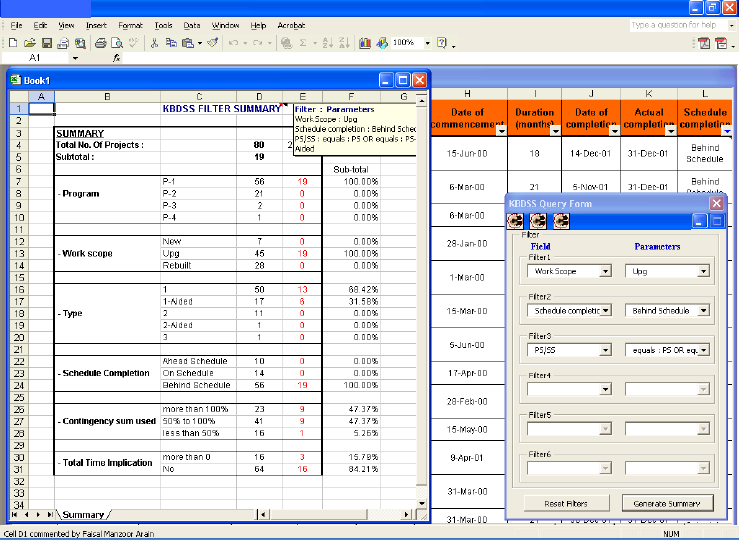 Summary section displaying the results of the filters applied on the macro layer