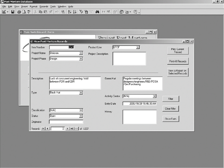 Example of an Entry in the Post-Mortem Database
