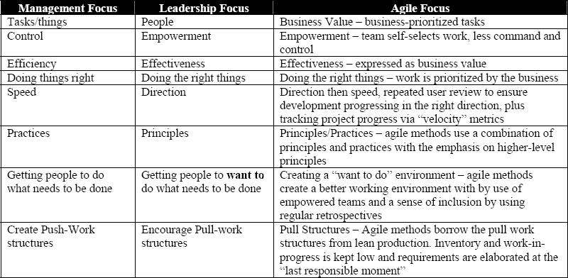 Management/Leadership/Agile Focus Areas