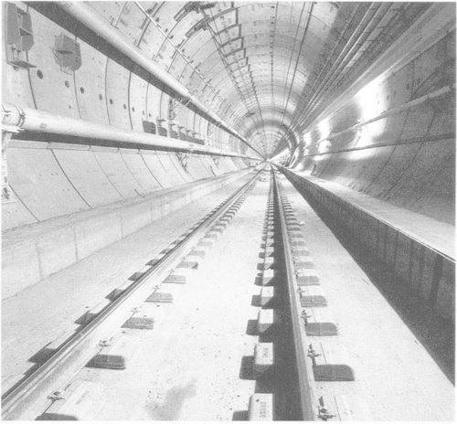 A general view of a U.K. rail tunnel with the tracks awaiting the final concreting
