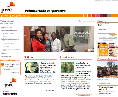 PricewaterhouseCoopers’ intranet web page for “Voluntariado Corporativo.”