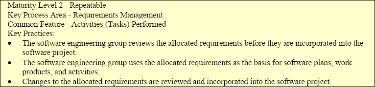 CMM Key Practices Example