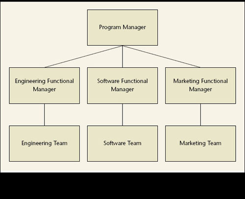 At Akara, the program manager interacts with functional managers, operating at arm's length from the project teams