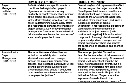 Risks versus risk in project risk management guidelines