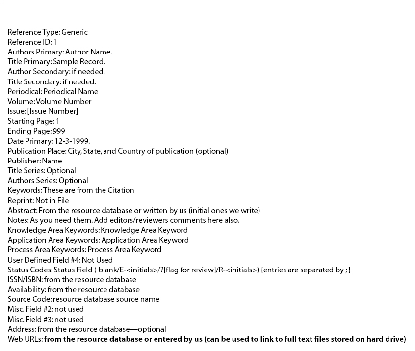 Sample Database Record