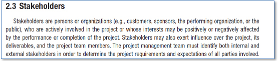 Definition of Stakeholder according to the PMBOK<sup>®</sup> Guide