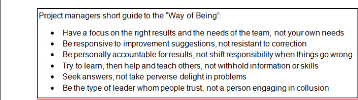 Project Managers “Way of Being” Guide (Adapted from Arbinger, 2002)