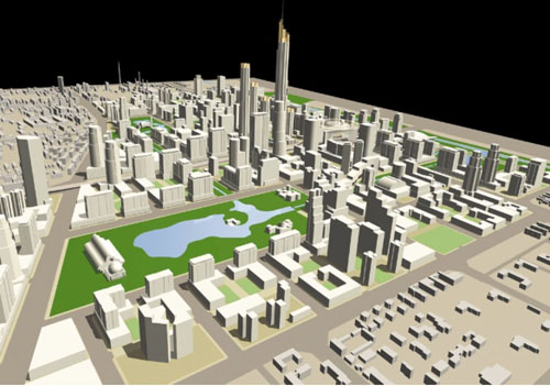 Johnson Fain Partners' 3-D model of its design for Beijing's central business district is shown. With a population of 5 million in the city and another 5.9 million on the outskirts, Beijing is almost a country in itself. The CBD, already home to more than 120 of the world's Top 500 enterprises, is in the central eastern part of Beijing, encompassed by Xidawang Road to Dongdaqiao Road (east-west perimeters) and flanked by Tonghui River and Chaoyang Road (south-north boundaries) for a total area of approximately 4 sq km. The focal point is the core “Gold Cross” area that overlaps with JianGuoMen- Wai Road and East Third Ring Road