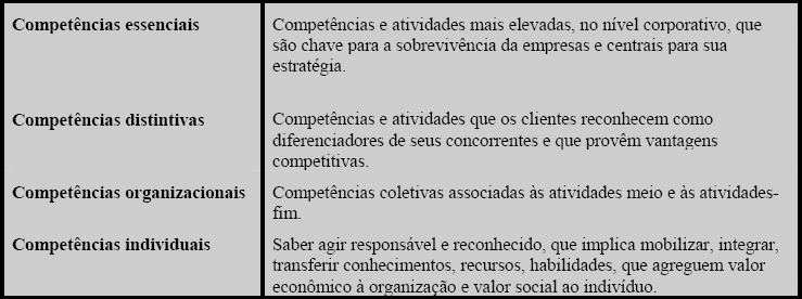 Níveis de Competências Organizacionais, conforme Fleury e Fleury (2001)