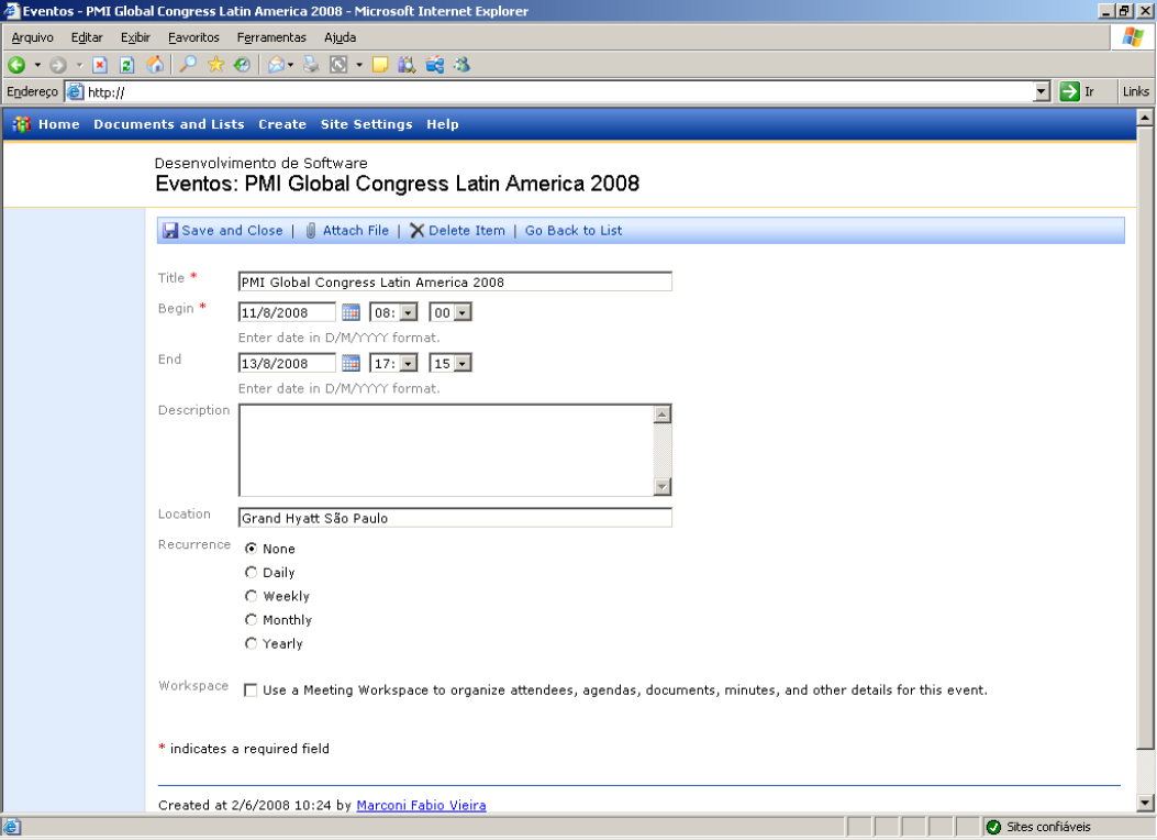 Gerenciamento de Eventos via Site do Projeto
