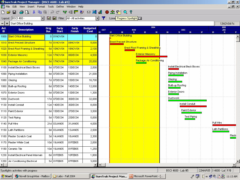 Example of a computer-generated CPM schedule