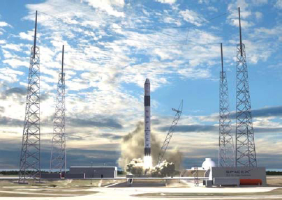 Computer Simulation of SpaceX's Falcon 9 and Dragon Spacecraft Lifting Off from Cape Canaveral, Florida
