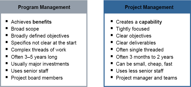 Comparison of Projects and Programs (Core I.S. Ltd, 2009)