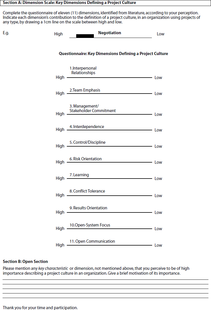 Questionnaire on Defining a Project Culture