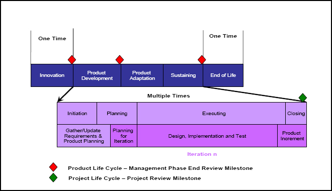 Management and project review milestones for agile development methodology