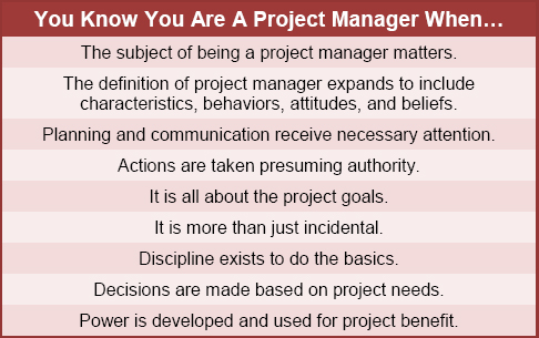 Project manager state of being