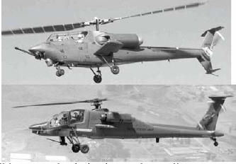 Apache design by Hughes Helicopter Company (bottom photo) Bell Helicopter (top photo)