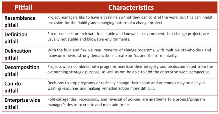 Pitfalls associated with taking a project-based view of initiatives requiring substantial organizational change