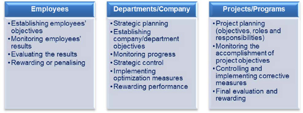 Comparison between the different levels on which performance management process can be performed