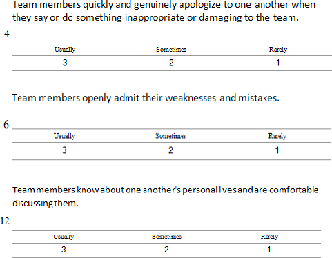 Survey Questions from The Five Dysfunctions of a Team
