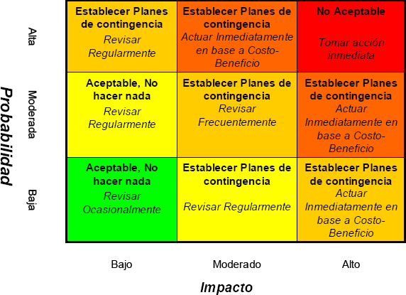 Matriz de respuestas a riesgos con nueve grados de criticidad