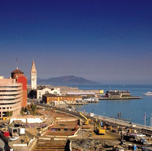 Before the MUNI Metro Turnback (shown here under construction) was completed, traffic and public transportation along San Francisco's historic waterfront had become severely congested