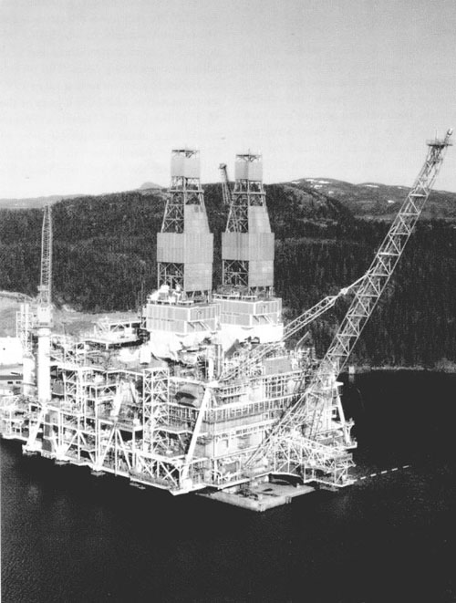 The Topsides for the Hibernia offshore oil drilling and production platform, on the assembly Pier at the Bull Arm construction site in Trinity Bay, Newfoundland