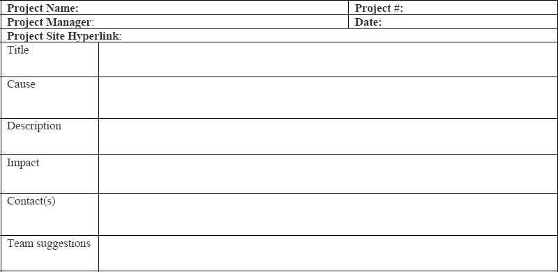Standardized Lessons Learned Input Form